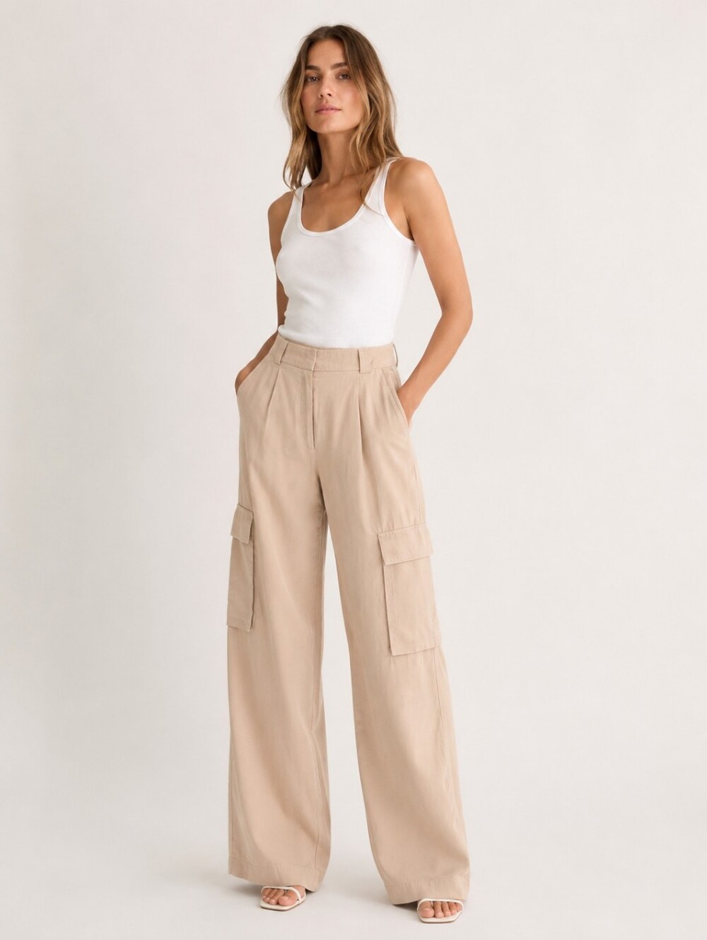Dynamite Wide Leg Cargo Trousers | Size 00 | Beige / Tan